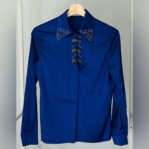 Blue Embellished Long Sleeve Shirt
